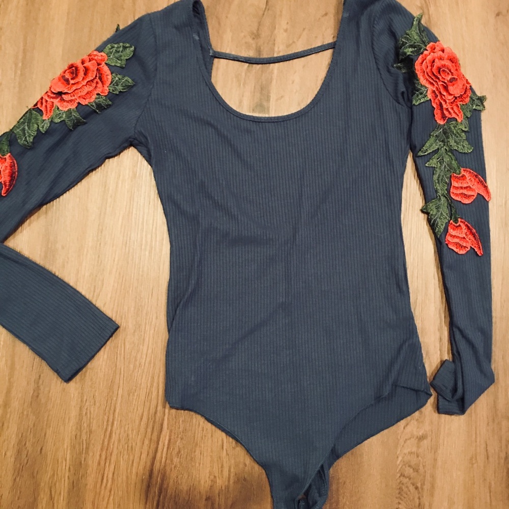 Embroidered Blue Rose Bodysuit